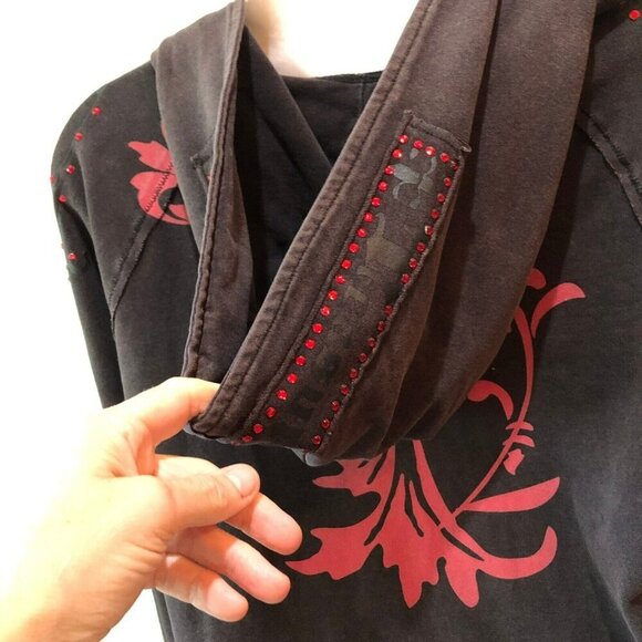 Treasure Rock Womens Size XL Black Rhinestones Full Zip Up Hoodie Jacket - Picture 9 of 12